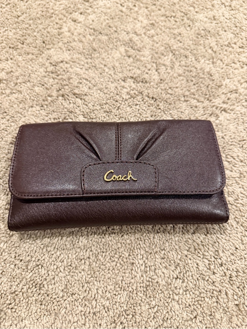 Coach Brown Leather Flap Wallet with Gold Logo
